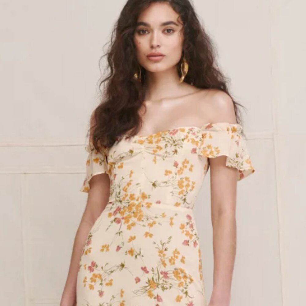 Reformation Butterfly Dress, Yellow/Pink Floral, Size 8